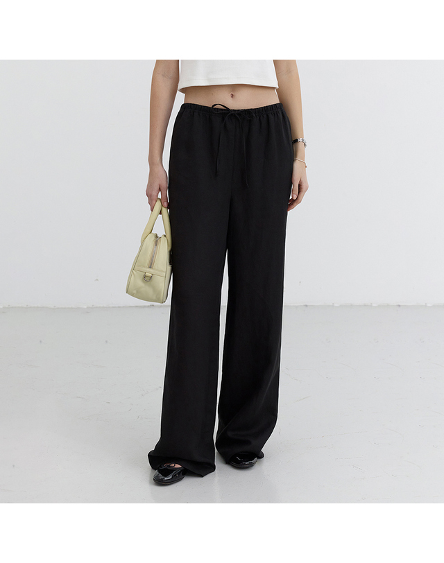 던스트 LINEN BANDING PANTS BLACK_UDPA5B221BK 블랙 착용컷