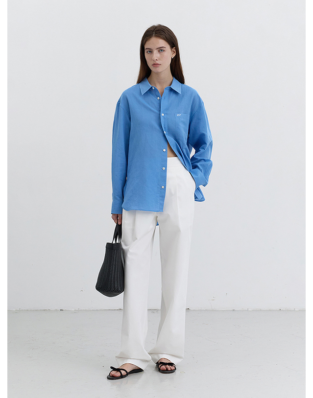던스트 UNISEX CLASSIC LINEN SHIRT BLUE_UDSH5B125B2 블루 착용컷