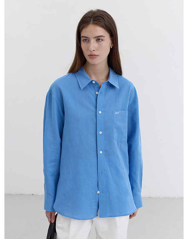던스트 UNISEX CLASSIC LINEN SHIRT BLUE_UDSH5B125B2 블루 착용컷