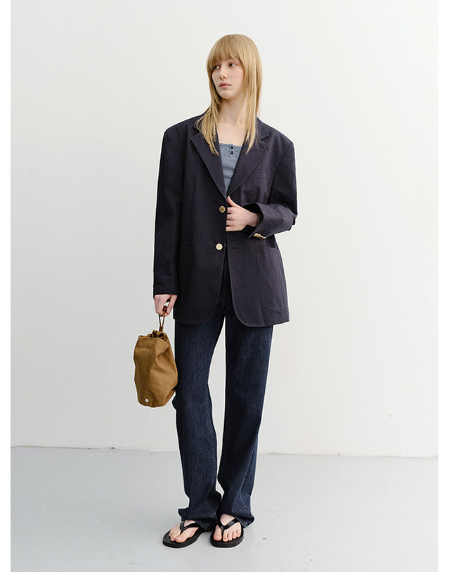 던스트 UNISEX CLASSIC LINEN JACKET NAVY_UDJA6B121N2 네이비 착용컷