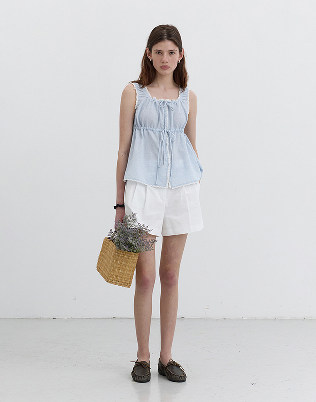 CH25126 Blue Striped Embroidered Blouse