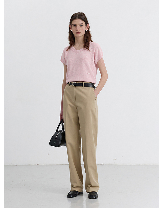 던스트 SUMMER LINEN V-NECK KNIT SOFT PINK_UDSW5B233P1 핑크 착용컷