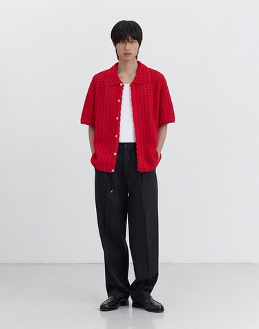 UNISEX OPEN COLLAR CROCHET CARDIGAN RED_M_UDSW5B123R2