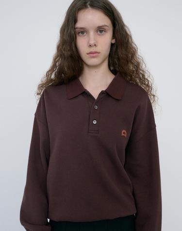 UNISEX LEATHER LOGO COLLARED T-SHIRT BROWN_UDTS6C110W2