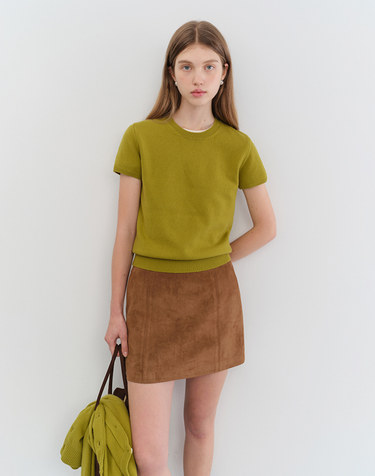 HALF SLEEVE KNIT TOP OLIVE_UDSW5C201K1