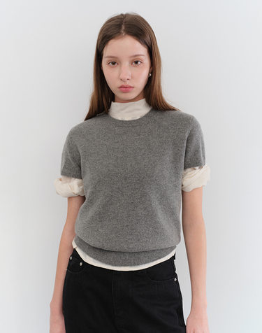 HALF SLEEVE KNIT TOP MELANGE GREY_UDSW5C201G2