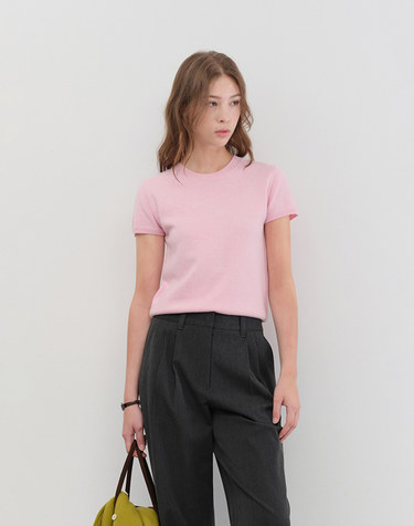 HALF SLEEVE KNIT TOP SOFT PINK_UDSW5C201P1