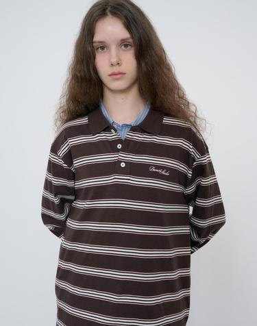 UNISEX MULTI STRIPE COLLARED T-SHIRT BROWN STRIPE_UDTS6C119W2