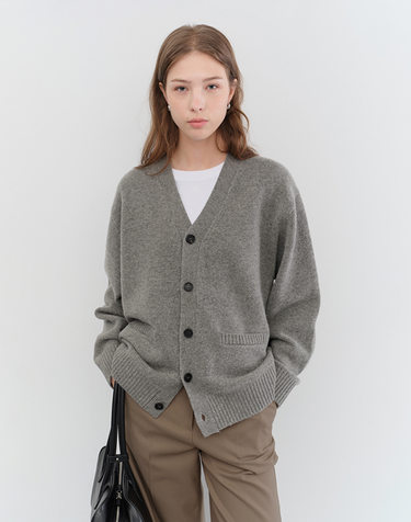 UNISEX BOYFRIEND KNIT CARDIGAN MELANGE GREY_UDSW5C103G2