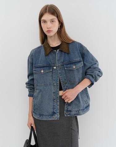 UNISEX CORDUROY COLLARED DENIM JACKET CLASSIC BLUE_UDJU5C115B2