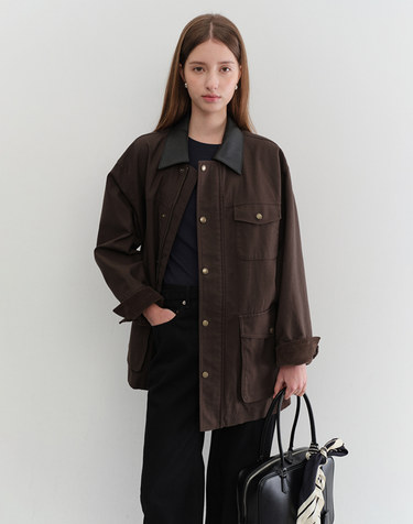 UNISEX VINTAGE HALF WORK JACKET WASHED BROWN_UDJU5C110W2