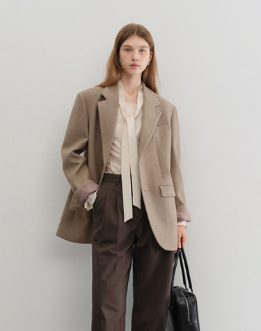 UNISEX VINTAGE TAILORED WOOL BLAZER OATMEAL_UDJA5C101I1