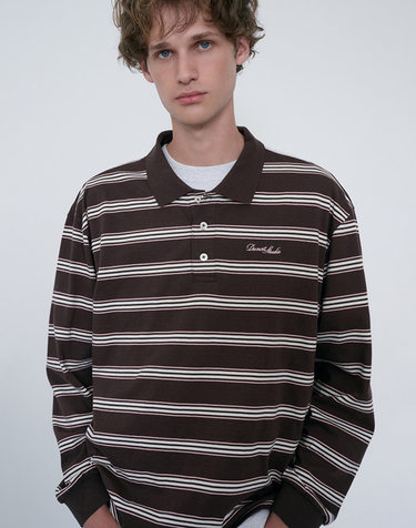 UNISEX MULTI STRIPE COLLARED T-SHIRT BROWN STRIPE_M_UDTS6C119W2