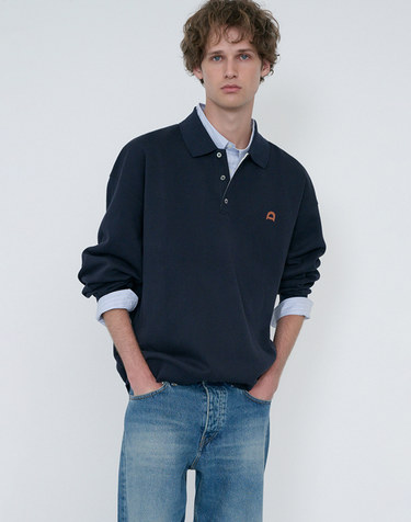 [L, XL 10/27 예약배송] UNISEX LEATHER LOGO COLLARED T-SHIRT FRENCH NAVY_M_UDTS6C110N2