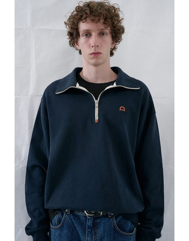 UNISEX LEATHER LOGO HALF ZIP-UP SWEATSHIRT FRENCH NAVY_M_UDTS6C107N2