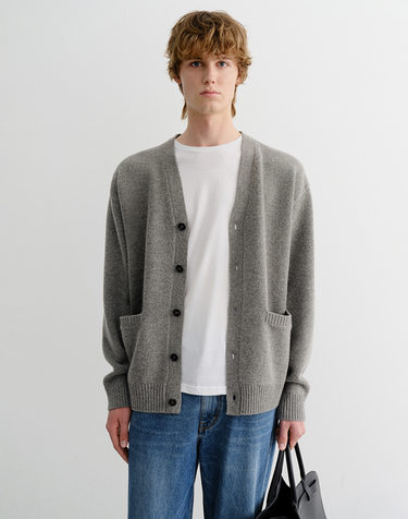 UNISEX BOYFRIEND KNIT CARDIGAN MELANGE GREY_M_UDSW5C103G2