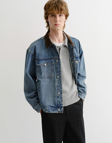 UNISEX CORDUROY COLLARED DENIM JACKET CLASSIC BLUE_M_UDJU5C115B2