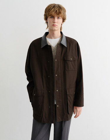 UNISEX VINTAGE HALF WORK JACKET WASHED BROWN_M_UDJU5C110W2