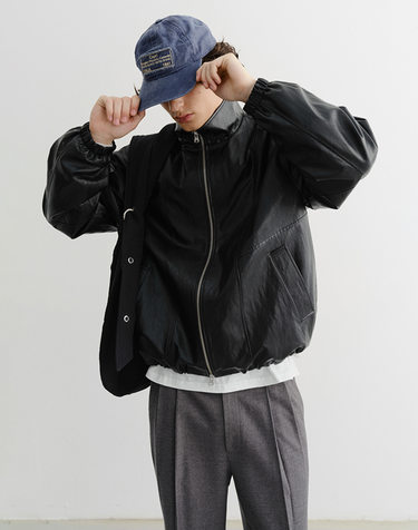 UNISEX ALTER-LEATHER WIND BREAKER BLACK_M_UDJU5C105BK