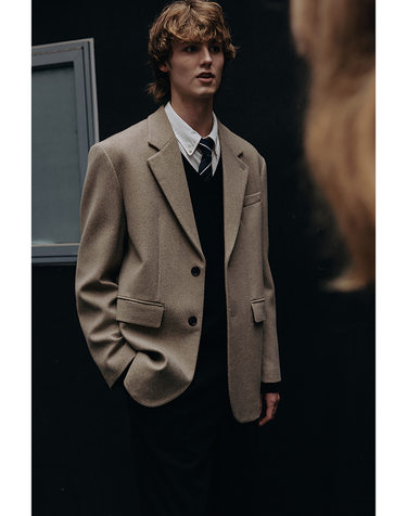 UNISEX VINTAGE TAILORED WOOL BLAZER OATMEAL_M_UDJA5C101I1
