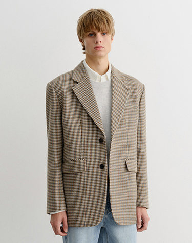 UNISEX VINTAGE TAILORED WOOL BLAZER BEIGE CHECK_M_UDJA5C101I2