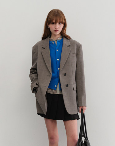 ESSENTIAL 2 BUTTON WOOL BLAZER BROWN CHECK_UDJA5C202W3