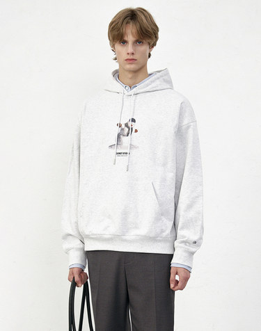 UNISEX HOLIDAY SNOWMAN HOODIE LIGHT MELANGE GREY_M_UDTS5C109G1