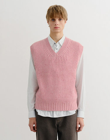 UNISEX V-NECK KNIT VEST SOFT PINK_M_UDSW5C113P1