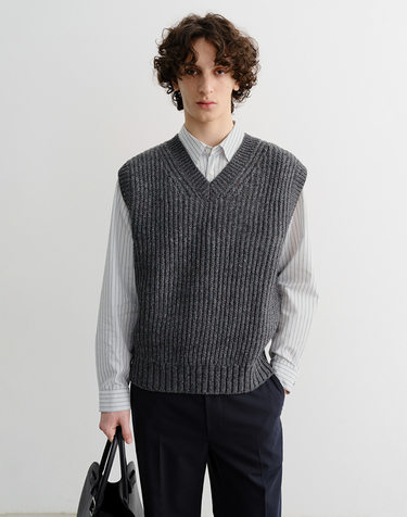 UNISEX V-NECK KNIT VEST CHARCOAL GREY_M_UDSW5C113CG