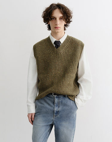 UNISEX V-NECK KNIT VEST OLIVE_M_UDSW5C113K1