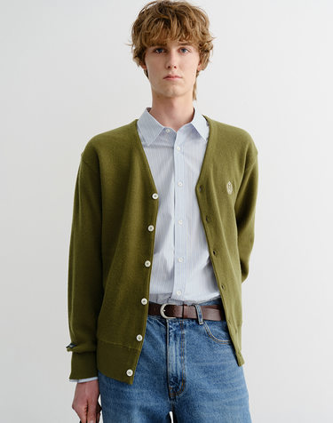 UNISEX ESSENTIAL LOGO KNIT CARDIGAN OLIVE GREEN_M_UDSW5C102K1