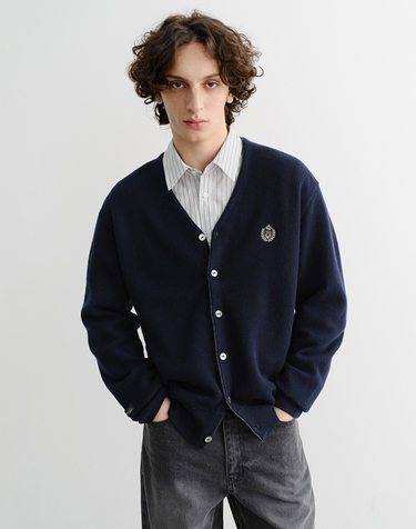 UNISEX ESSENTIAL LOGO KNIT CARDIGAN NAVY_M_UDSW5C102N2