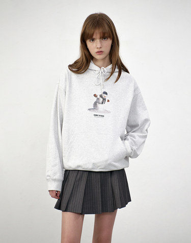 UNISEX HOLIDAY SNOWMAN HOODIE LIGHT MELANGE GREY_UDTS5C109G1