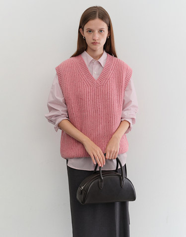 UNISEX V-NECK KNIT VEST SOFT PINK_UDSW5C113P1