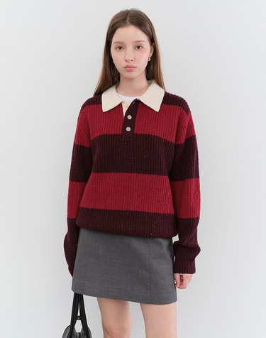 UNISEX CHUNKY RUGBY SWEATER RED BURGUNDY_UDSW5C114D2