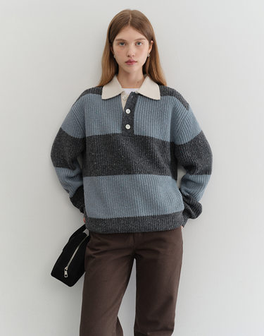 UNISEX CHUNKY RUGBY SWEATER SOFTBLUE GREY_UDSW5C114B1
