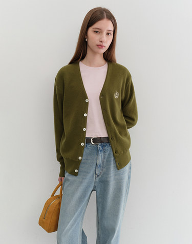 UNISEX ESSENTIAL LOGO KNIT CARDIGAN OLIVE GREEN_UDSW5C102K1
