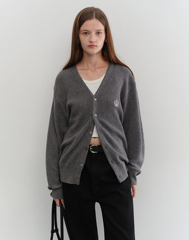 UNISEX ESSENTIAL LOGO KNIT CARDIGAN MELANGE GREY_UDSW5C102G2