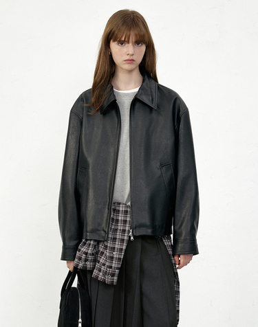 UNISEX ALTER-LEATHER ZIP-UP BLOUSON BLACK_UDJU5C106BK