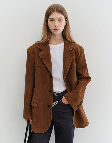 UNISEX SUEDE TAILORED HALF JACKET CAMEL_UDJA5C103CM
