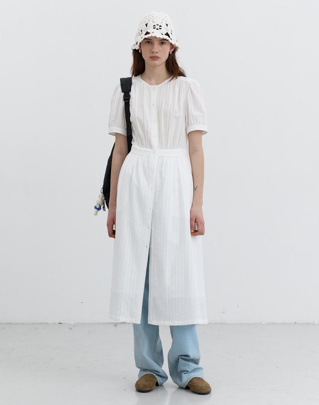 던스트 MAXI SHIRRING DRESS IVORY_UDDR5B228IV 아이보리 착용컷