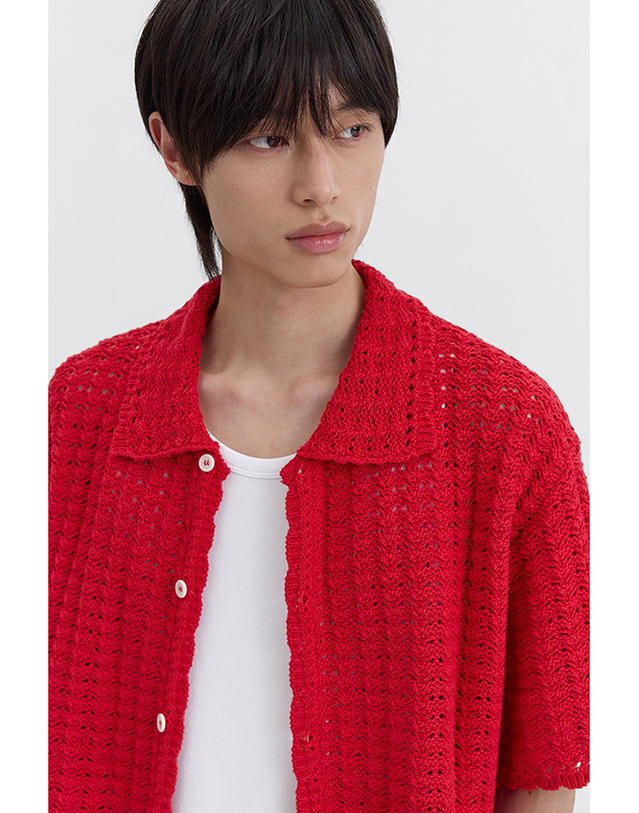 던스트 UNISEX OPEN COLLAR CROCHET CARDIGAN RED_M_UDSW5B123R2 레드 착용컷