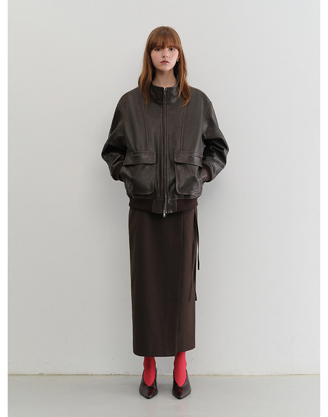 던스트 MAXI WRAP SKIRT BROWN_UDSK5C207W2 브라운 착용컷