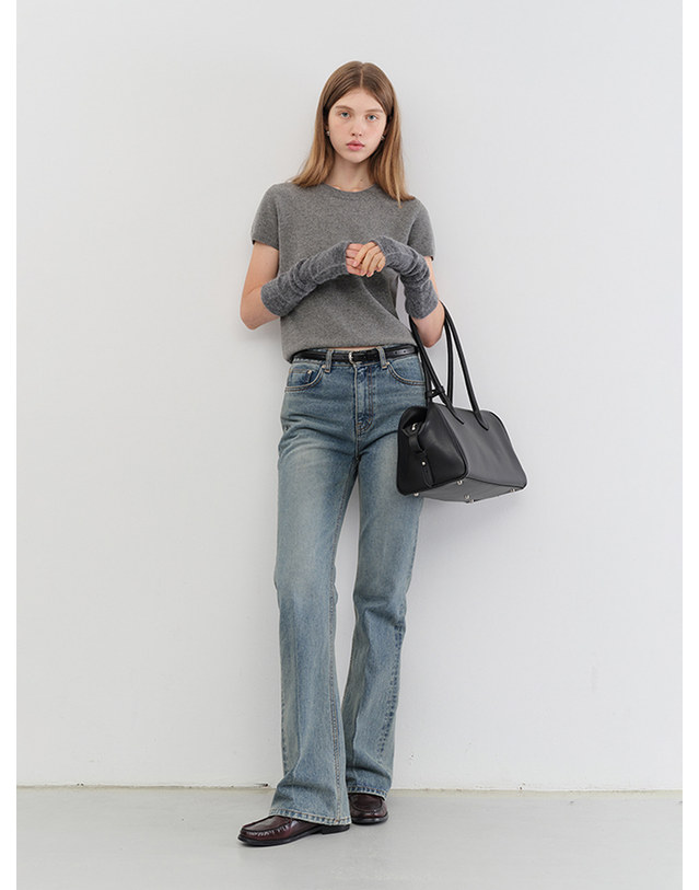 던스트 HALF SLEEVE KNIT TOP MELANGE GREY_UDSW5C201G2 그레이 착용컷