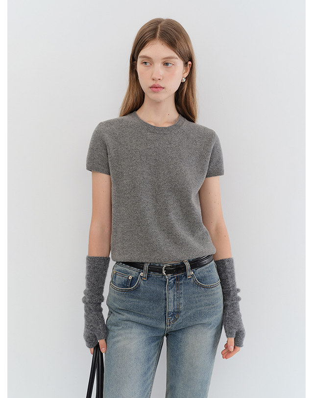 던스트 HALF SLEEVE KNIT TOP MELANGE GREY_UDSW5C201G2 그레이 착용컷