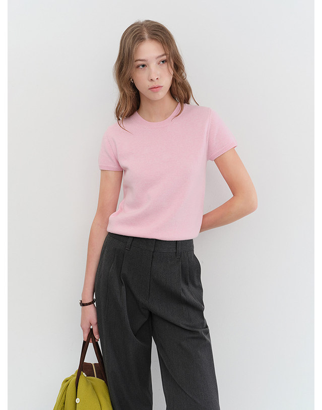 던스트 HALF SLEEVE KNIT TOP SOFT PINK_UDSW5C201P1 핑크 착용컷