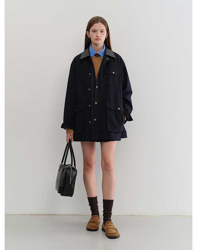던스트 UNISEX VINTAGE HALF WORK JACKET DARK NAVY_UDJU5C110N3 네이비 착용컷