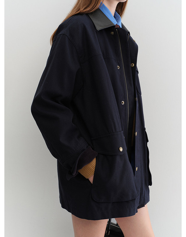 던스트 UNISEX VINTAGE HALF WORK JACKET DARK NAVY_UDJU5C110N3 네이비 착용컷