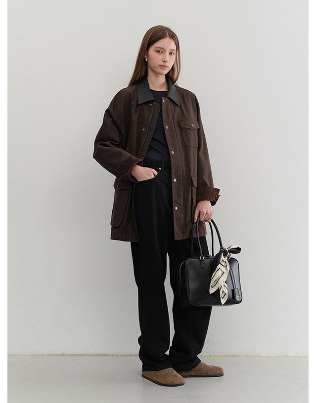 던스트 UNISEX VINTAGE HALF WORK JACKET WASHED BROWN_UDJU5C110W2 브라운 착용컷