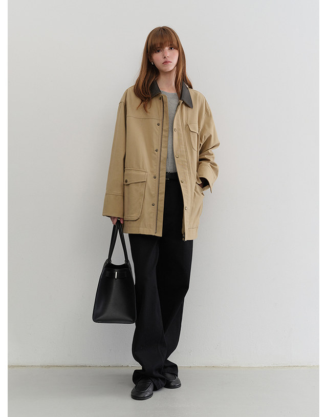 던스트 UNISEX VINTAGE HALF WORK JACKET BEIGE_UDJU5C110I2 베이지 착용컷